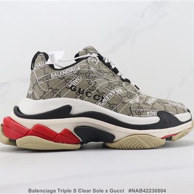 Balenciaga Triple S Clear Sole x Gucci 聯名款 巴黎世家1代厚底低幫休閑鞋 