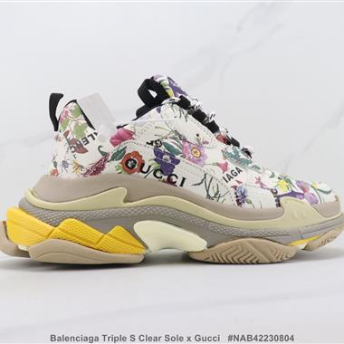 Balenciaga Triple S Clear Sole x Gucci 聯名款 巴黎世家1代厚底低幫休閑鞋 