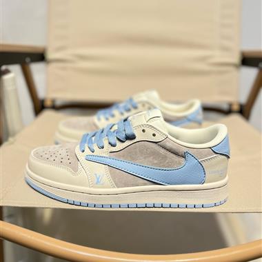 Louis Vuitton x Travis Scott x Nike Air Jordan 1 Low OG SP"Damier Azur/Brown/LV Monogram"AJ1