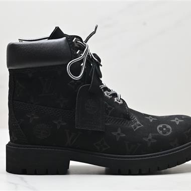 Timberland × LOUIS VUITTON 6英寸滿印老花圓頭系帶馬丁靴