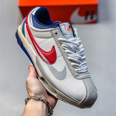 Sacai x Nike Air Zoom Cortez SP 14"Grey White"華夫4代系列阿甘低幫解構厚底老爹風休閒運動慢跑鞋
