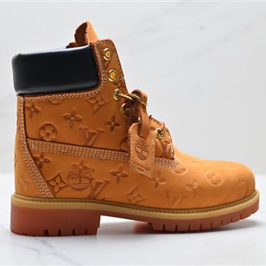 Timberland × LOUIS VUITTON 滿印老花圓頭系帶 壓紋防水絨面 及踝 馬丁靴